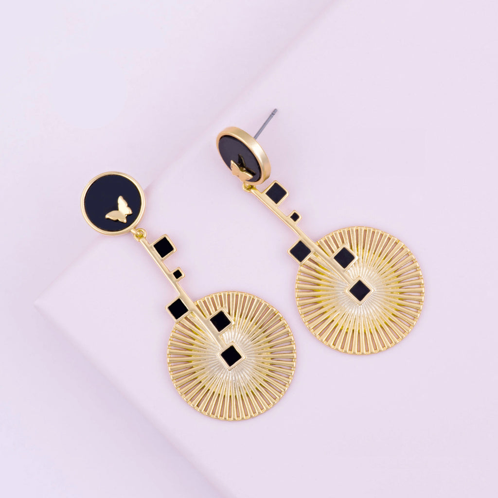 Mirasol Bloom Disk Butterfly Gold Earrings