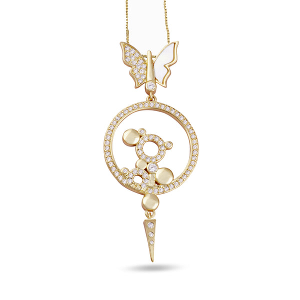 Bianca White Butterfly Pendant Gold Necklace - Purple Dew