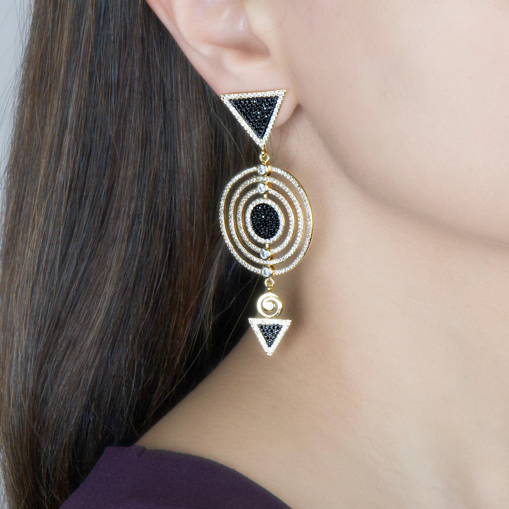 Adalia Multi Circle Gold Drop Gold Earrings - Purple Dew