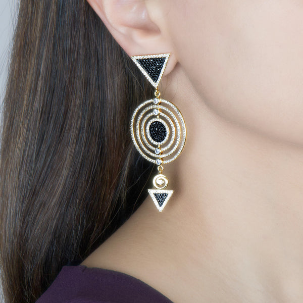 Adalia Multi Circle Gold Drop Gold Earrings - Purple Dew