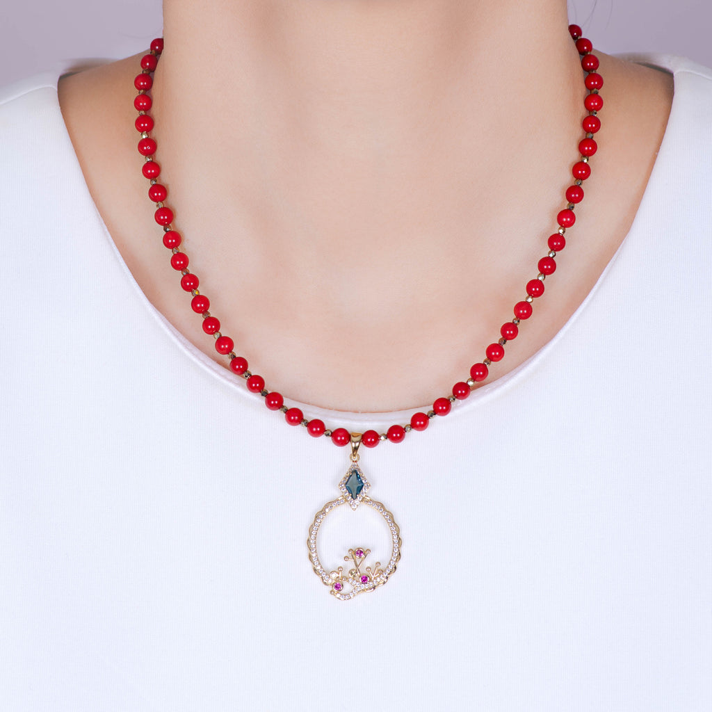 Doris Red Coral Gemstone Bead Necklace - Purple Dew